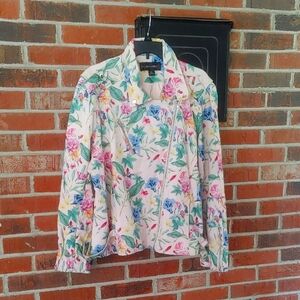 Colleen Lopez Effortless Edgy Faux Leather Floral Jacket Size 3X (1472)